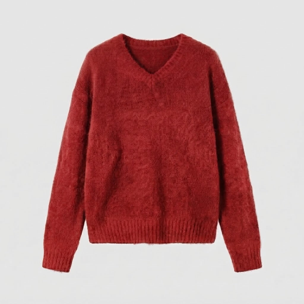 Damen Kuscheliger V‑Ausschnitt Mohair‑Blend Oversize‑Pullover mit gerippten Bündchen Echo Archiv