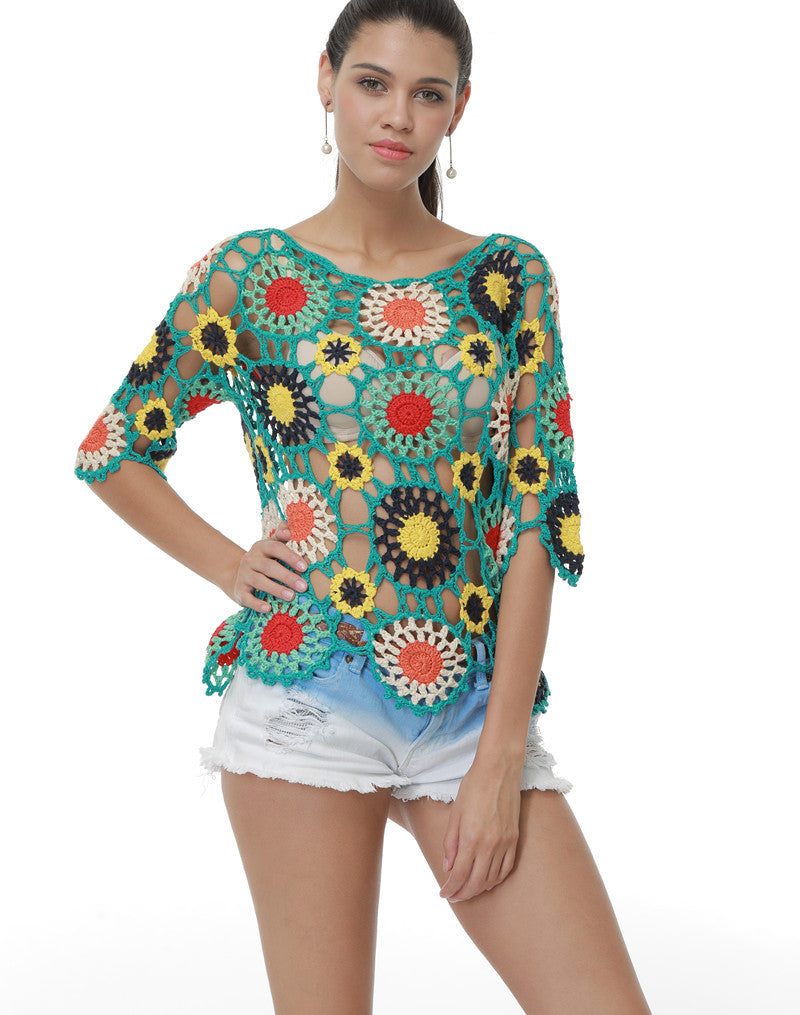 Damen Häkeloberteil mit buntem Floral-Design Echo Archiv