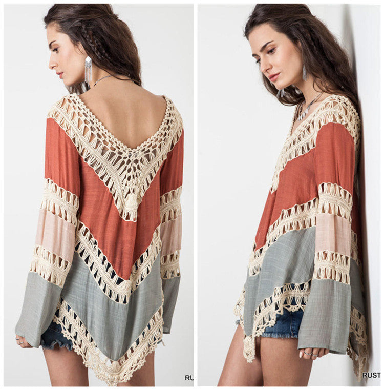 Damen Häkel-Strandtunika mit elegantem V-Ausschnitt und dekorativem McMuster Echo Archiv