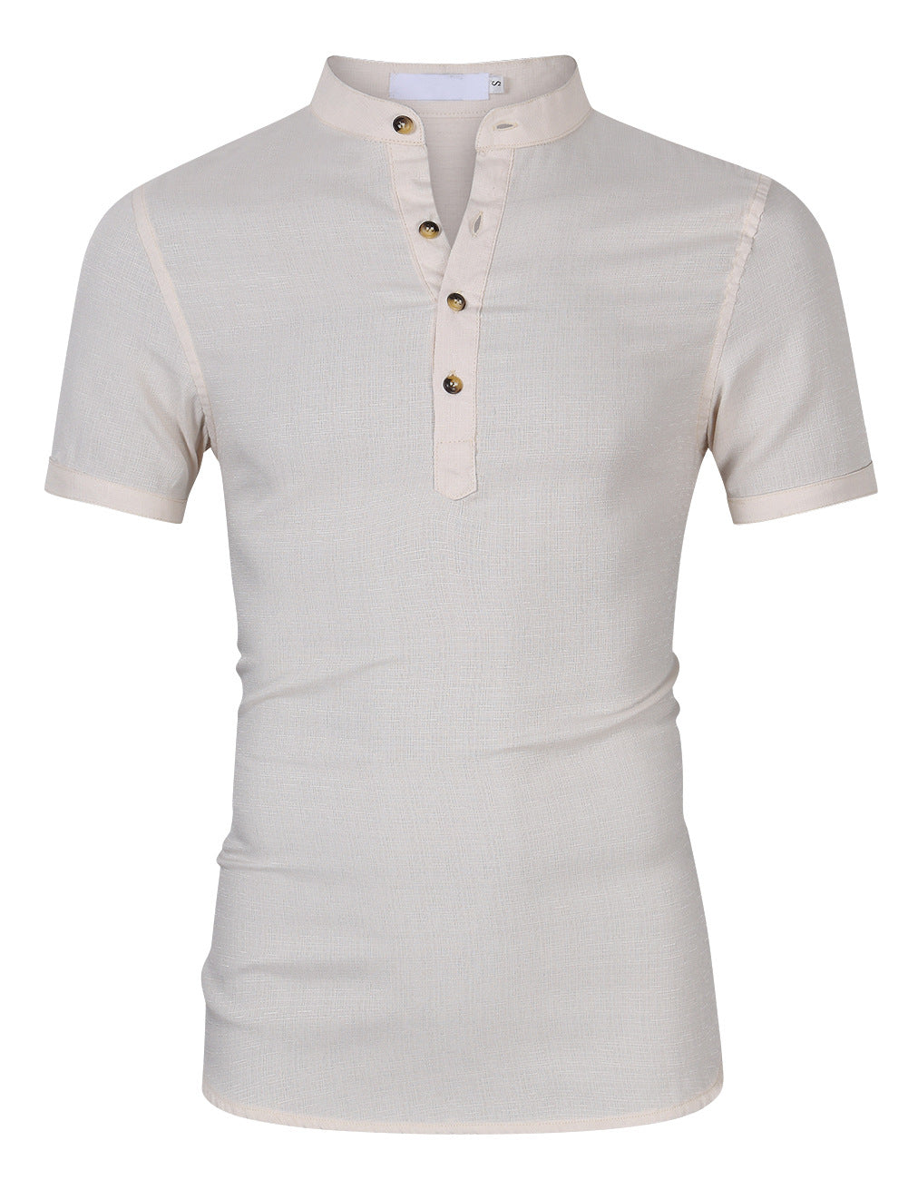 Herren Kurzarm-Henley-Shirt mit modischem Stehkragen und feiner Struktur Echoarchiv