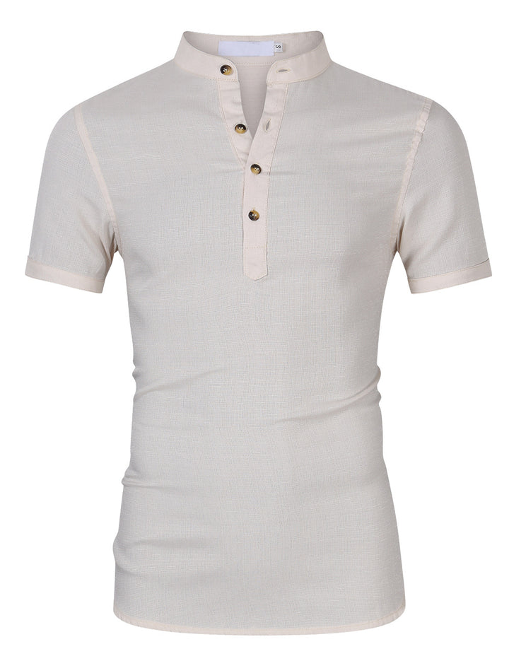 Herren Kurzarm-Henley-Shirt mit modischem Stehkragen und feiner Struktur Echoarchiv