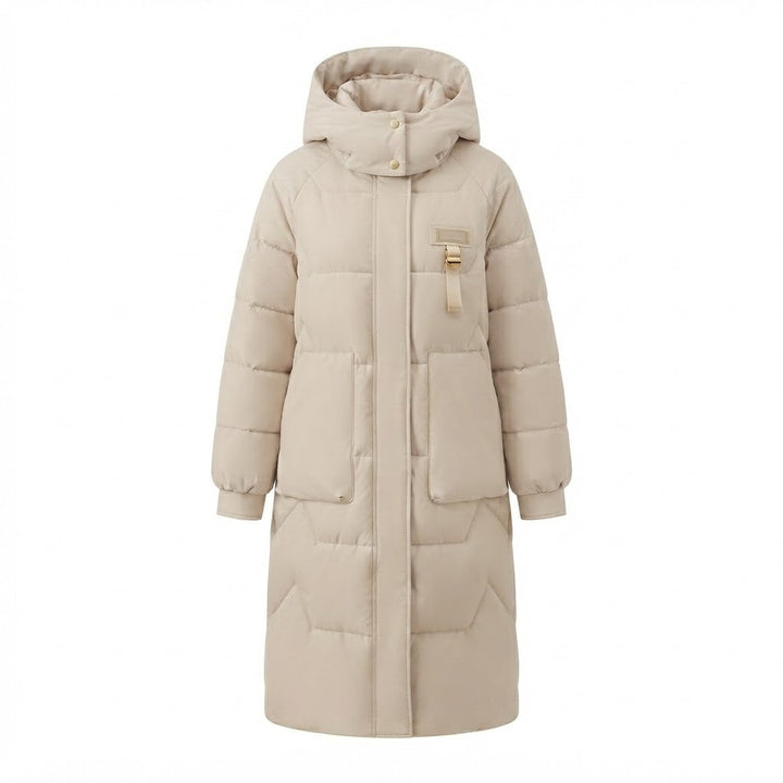 Damen Lange Thermo Steppjacke mit Übergroßer Kapuze und Windschutz Echoarchiv