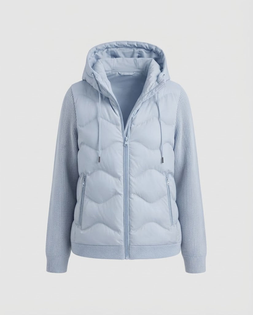 Damen Hybrid-Steppjacke mit Kapuze, gesteppter Thermofront & Strickärmeln Echo Archiv
