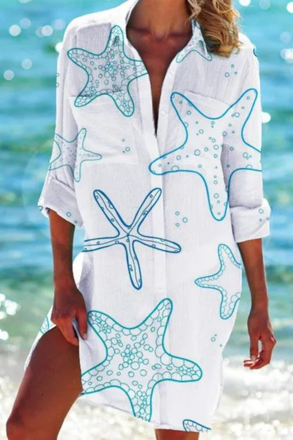 Echoarchiv - Lange Strandbluse mit Meeresmotiv