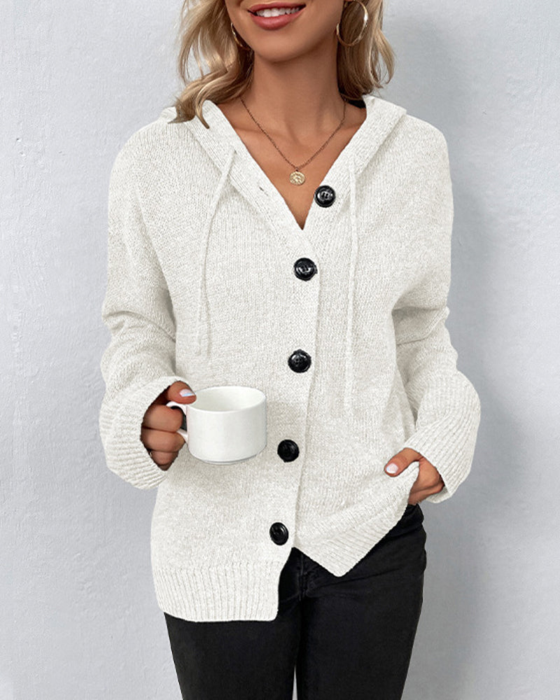 Echoarchiv | Corina Einfarbige Strickjacke mit Kapuze und Schnürsenkeln