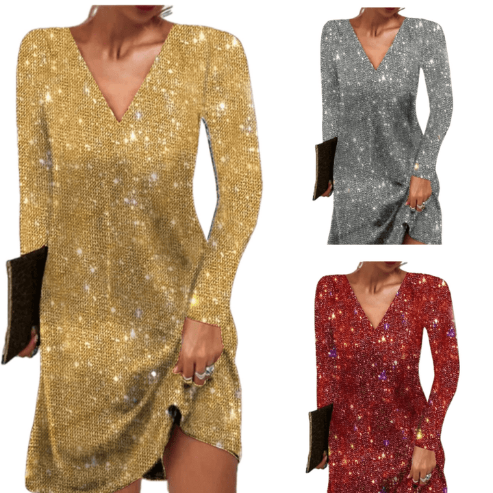 Glitzerndes Damen Paillettenkleid mit Langen Ärmeln für Party & Events | Echoarchiv