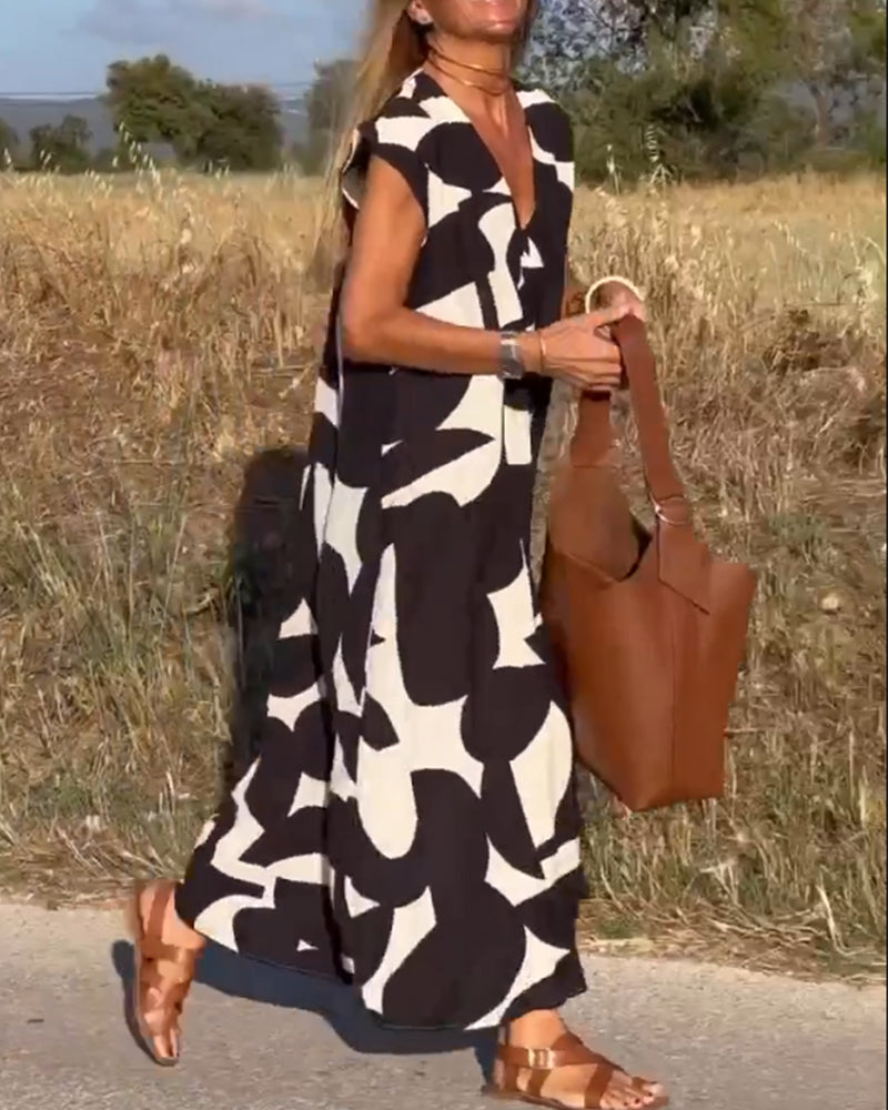 Echoarchiv | Amara Maxikleid mit Print und V-Ausschnitt