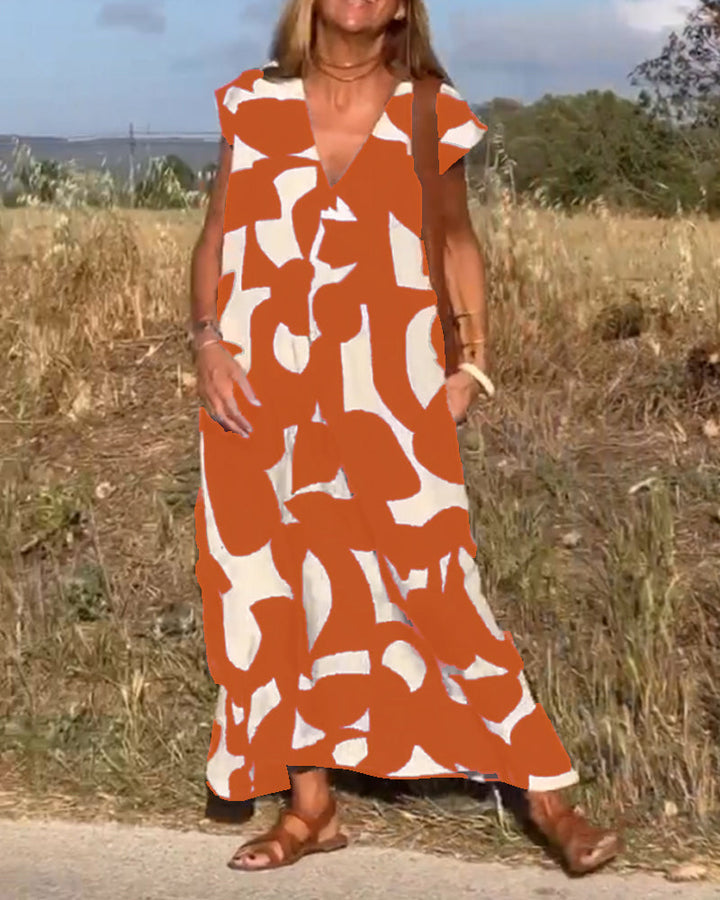 Echoarchiv | Amara Maxikleid mit Print und V-Ausschnitt