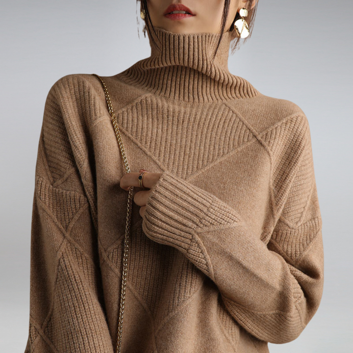 Damen Rollkragenpullover Strickpullover mit geometrischem Muster