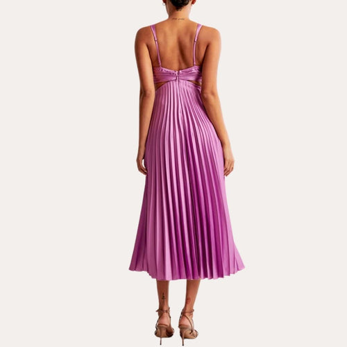 Echoarchiv | Midi Kleid Ärmellos V-Ausschnitt Twist Front & Cut Out Detail Plissierter Rock