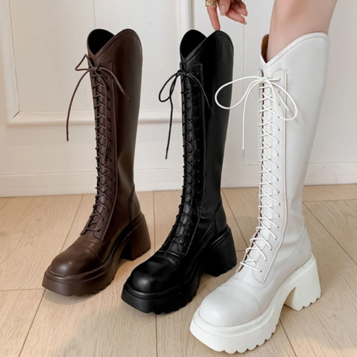 Echoarchiv | Hohe Stiefel Damenstiefel mit Schnürung und Robuster Ferse