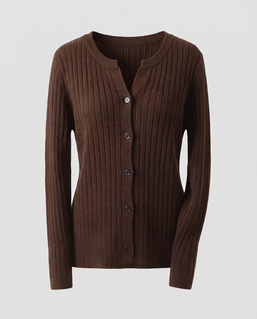 Damen Gestrickter Rippen-Cardigan mit dezentem V-Ausschnitt und Knopfleiste Echoarchiv