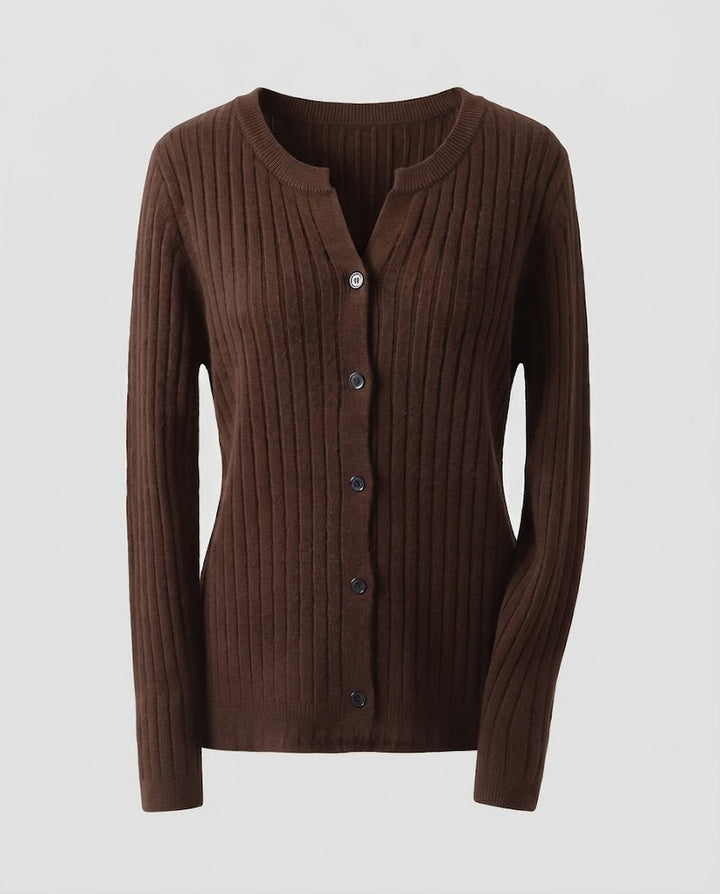 Damen Gestrickter Rippen-Cardigan mit dezentem V-Ausschnitt und Knopfleiste Echoarchiv