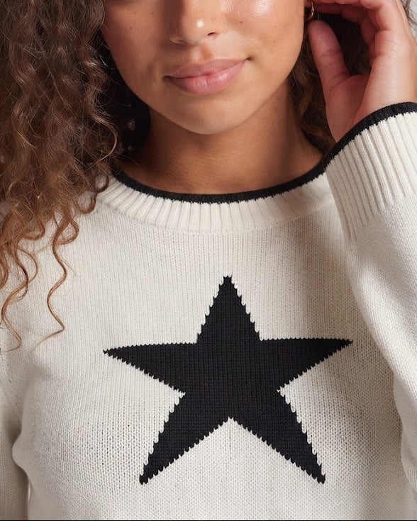 Damen Feinstrickpullover mit Stern‑Jacquard, überschnittener Schulter und elastischem Rippsaum Echo Archiv