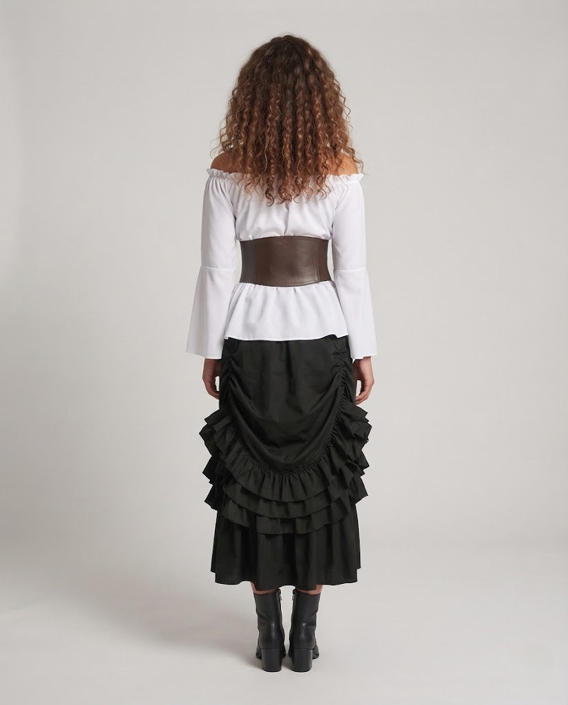 Damen Off-Shoulder Bluse mit Rüschensaum und tailliertem Korsett Kleid