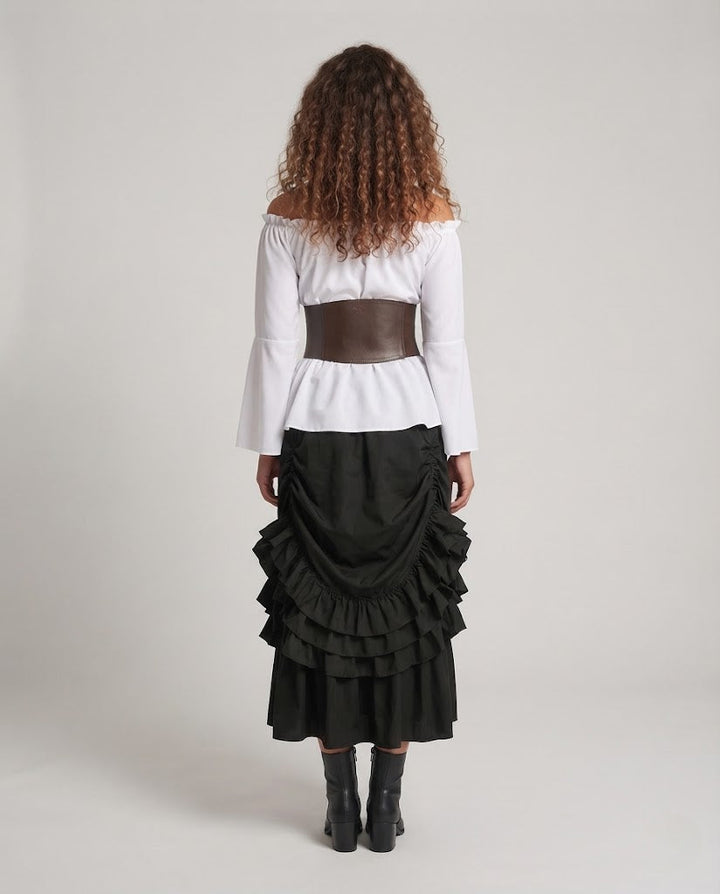 Damen Off-Shoulder Bluse mit Rüschensaum und tailliertem Korsett Kleid