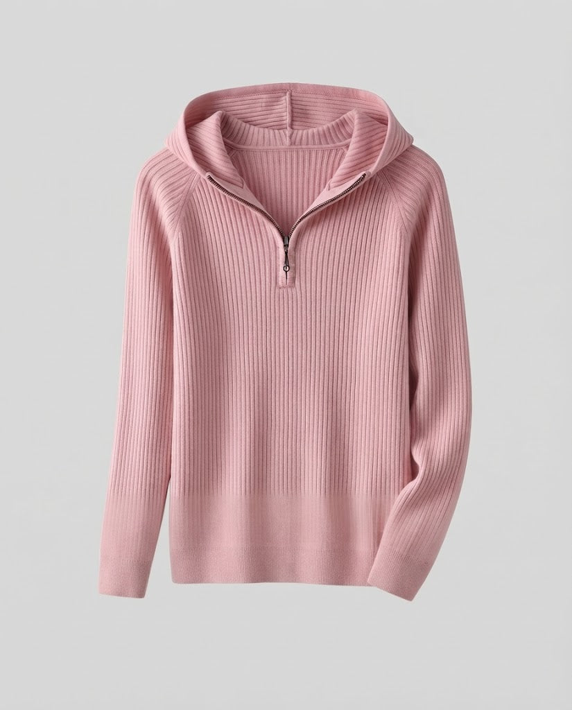 Damen Kaschmir-Optik Feinstrick-Pullover mit halbem Reißverschluss und feiner Rippenstruktur Echoarchiv