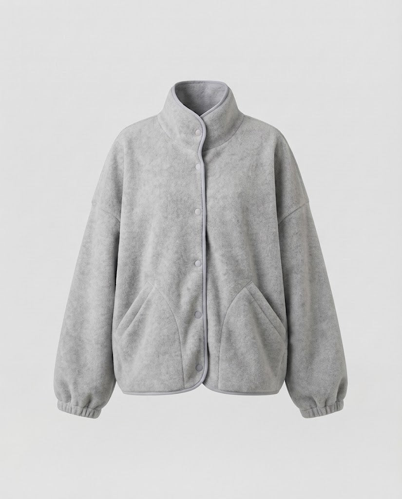 Damen Oversize-Fleecejacke mit Ballonärmeln und verdeckter Druckknopfleiste Echo Archiv