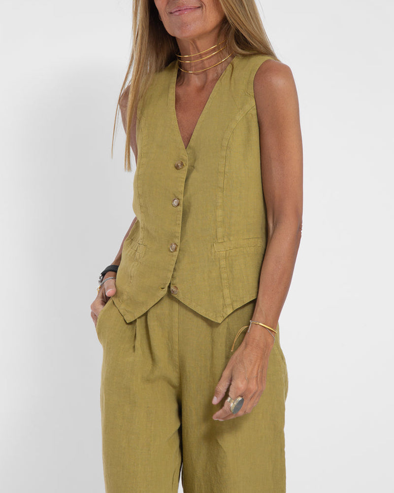 Echoarchiv | Elegantes 2-Teiliges Set Leinen Weite Hose & Weste