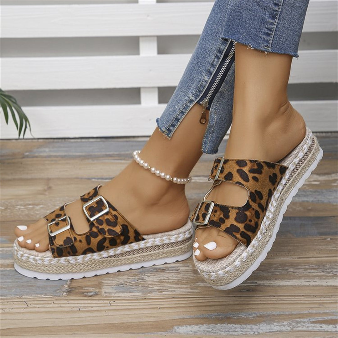 Echoarchiv | Sandalen mit Doppel-Schnalle und Leopardenmuster