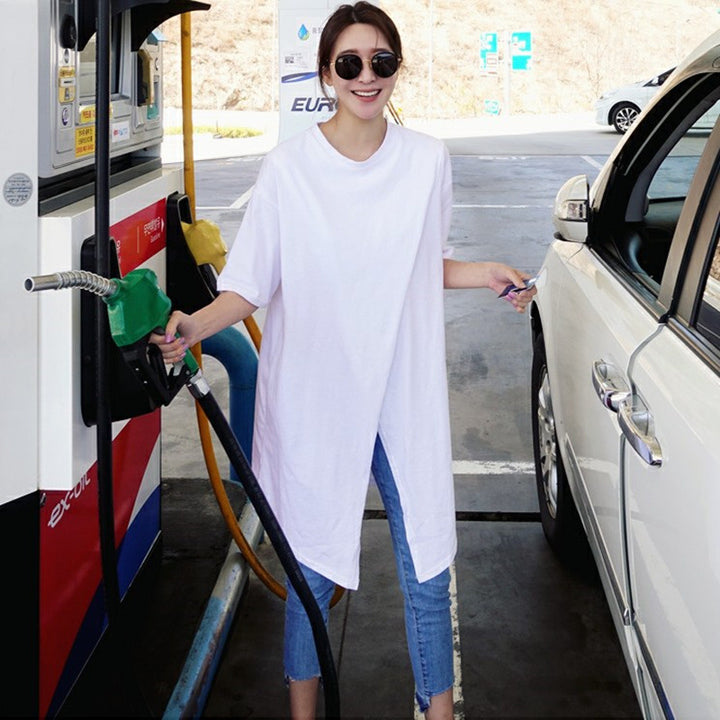 Damen Oversize-Longshirt mit zentraler Frontöffnung, verlängertem Saum und Rundhalsausschnitt – Avérine