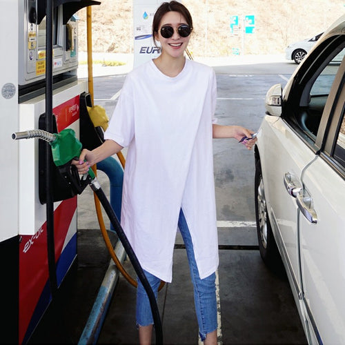 Damen Oversize-Longshirt mit zentraler Frontöffnung, verlängertem Saum und Rundhalsausschnitt – Avérine