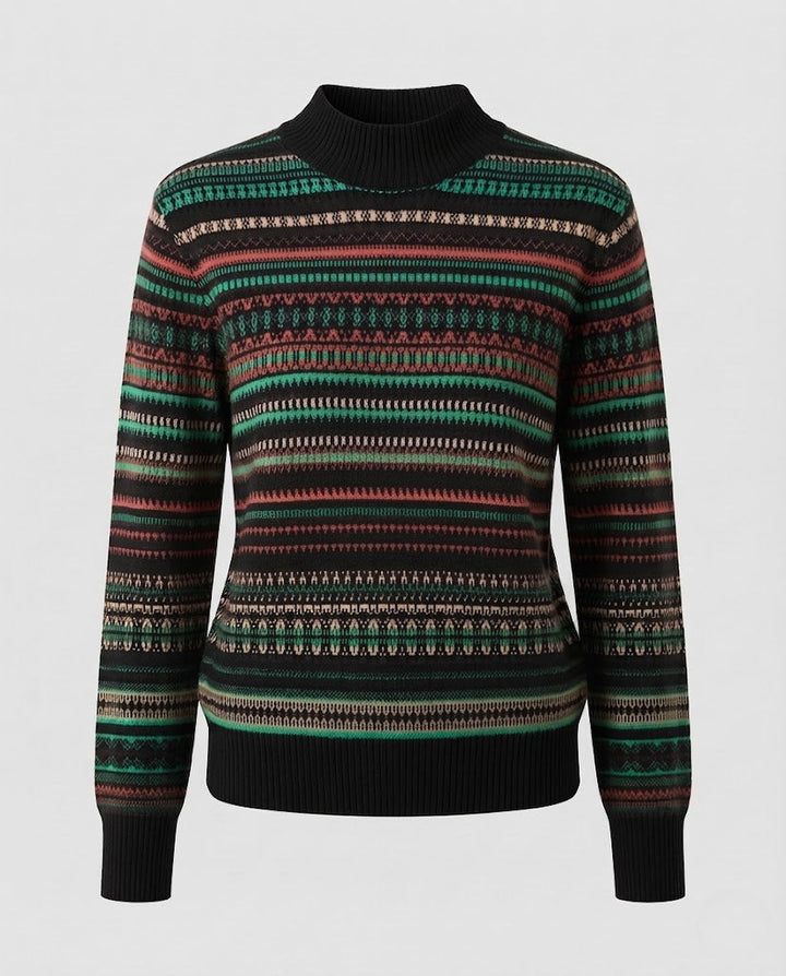 Damen Jacquard-Feinstrickpullover mit kurzem Stehkragen, kastiger Silhouette und Multistreifen-Design Echoarchiv