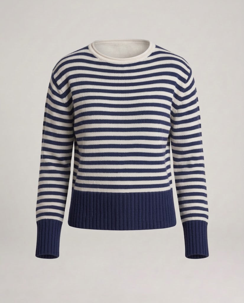 Damen Gestreifter Baumwollmix-Pullover mit breiten Marine‑Streifen und geripptem Saum Echo Archiv
