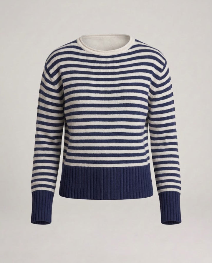 Damen Gestreifter Baumwollmix-Pullover mit breiten Marine‑Streifen und geripptem Saum Echo Archiv