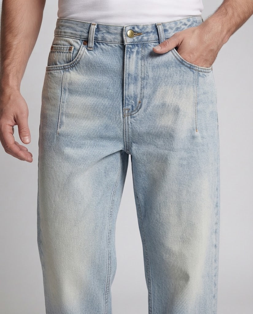 Herren Bodenlange Baggy‑Palazzo‑Denim mit tiefer Bundpassform und weitem Saum Echo Archiv