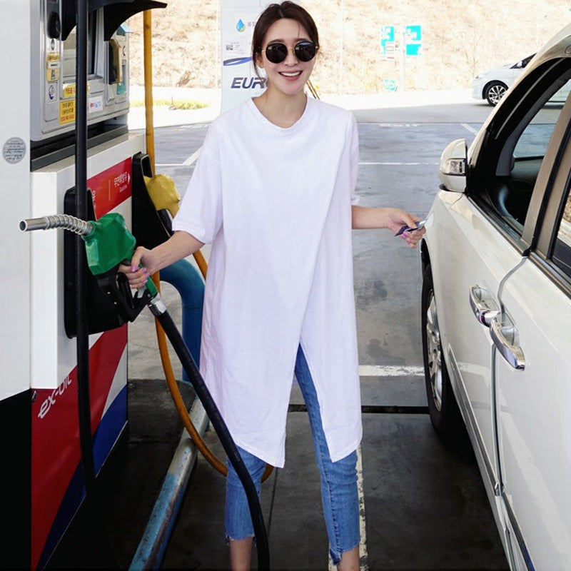 Damen Oversize-Longshirt mit zentraler Frontöffnung, verlängertem Saum und Rundhalsausschnitt – Avérine