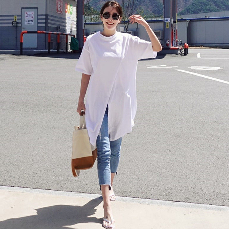 Damen Oversize-Longshirt mit zentraler Frontöffnung, verlängertem Saum und Rundhalsausschnitt – Avérine