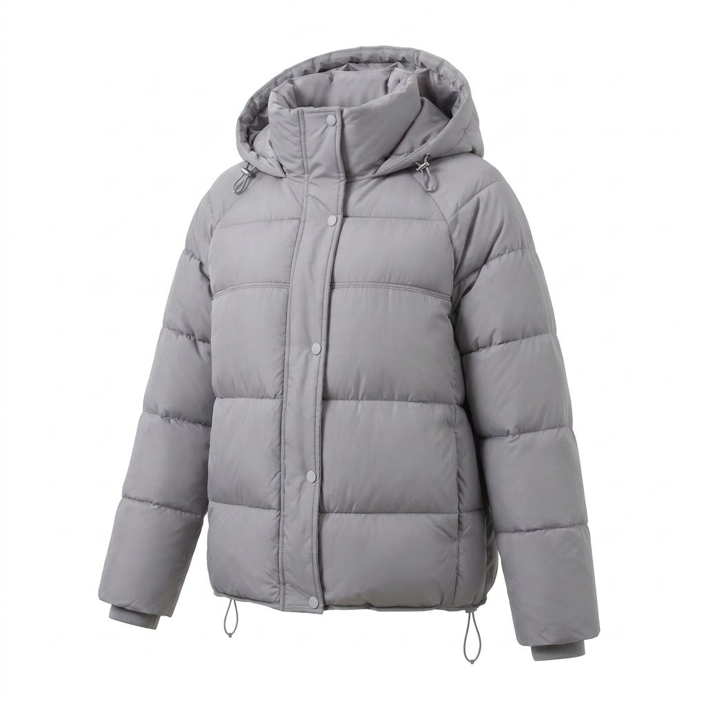 Damen gepolsterte oversized gesteppte Jacke mit hohem Stehkragen und verstellbarem Kordelzug