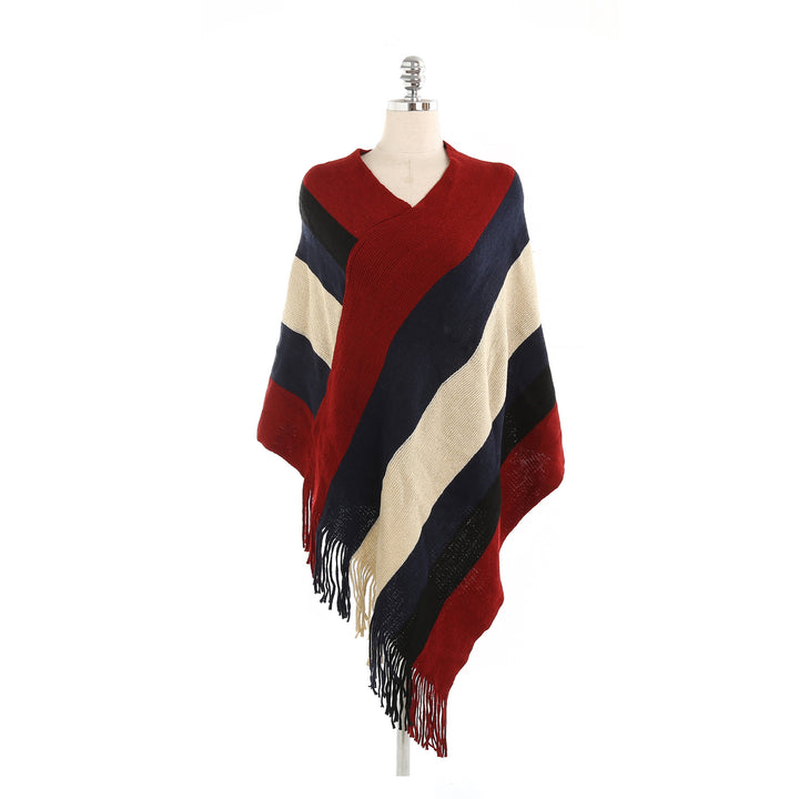 Damen Oversize‑Strickruana mit Fransensaum und diagonaler Blockstreifen‑Optik Echo Archiv