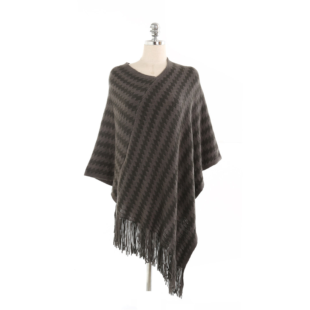 Damen Kaschmir‑Touch Ruana‑Poncho mit Zickzack‑Jacquard und Fransensaum Echo Archiv