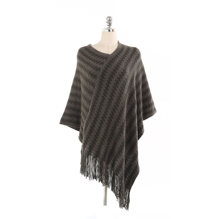 Damen Kaschmir‑Touch Ruana‑Poncho mit Zickzack‑Jacquard und Fransensaum Echo Archiv