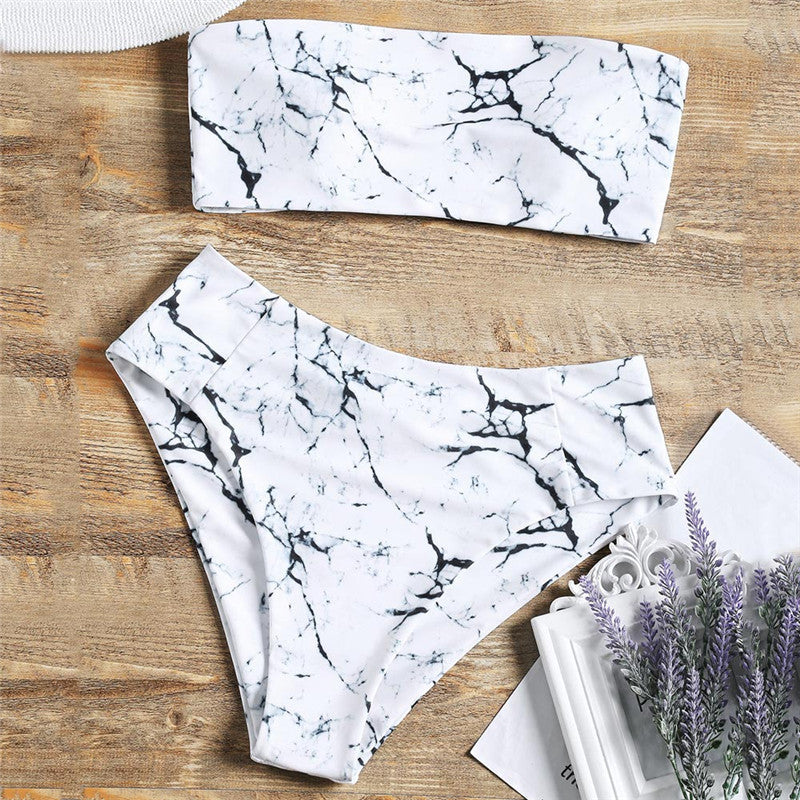 Damen Bandeau-Bikini mit elegantem Marmormuster Echo Archiv