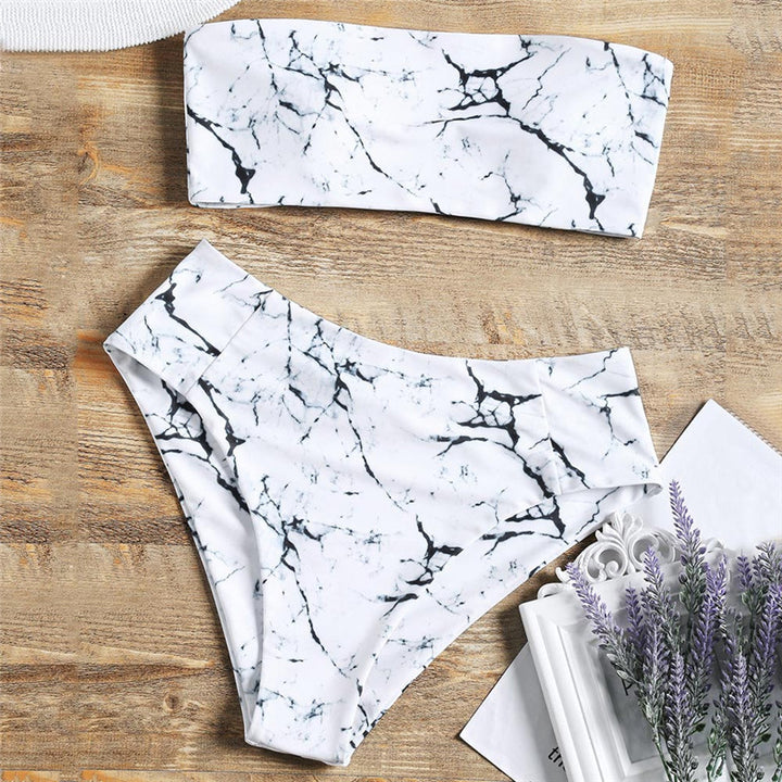 Damen Bandeau-Bikini mit elegantem Marmormuster Echo Archiv