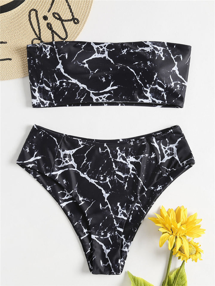 Damen Bandeau-Bikini mit elegantem Marmormuster Echo Archiv