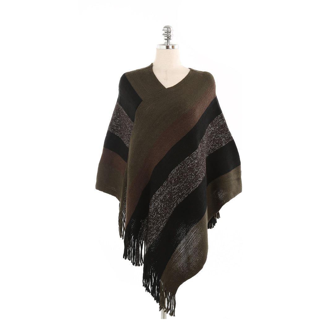 Damen Oversize‑Strickruana mit Fransensaum und diagonaler Blockstreifen‑Optik Echo Archiv