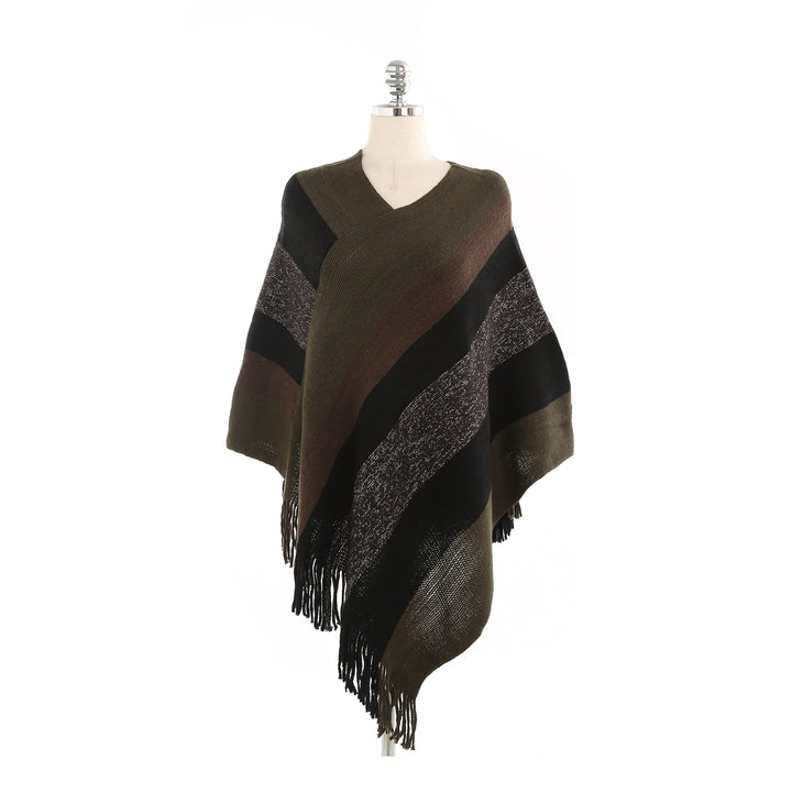 Damen Oversize‑Strickruana mit Fransensaum und diagonaler Blockstreifen‑Optik Echo Archiv