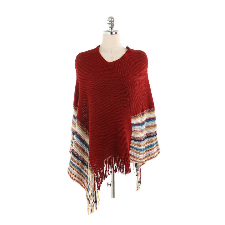 Damen Oversize-Strickruana mit Fransen und gestreifter Bordüre Echo Archiv