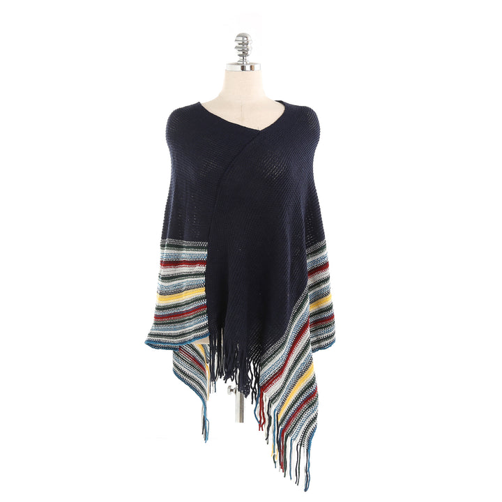 Damen Oversize-Strickruana mit Fransen und gestreifter Bordüre Echo Archiv