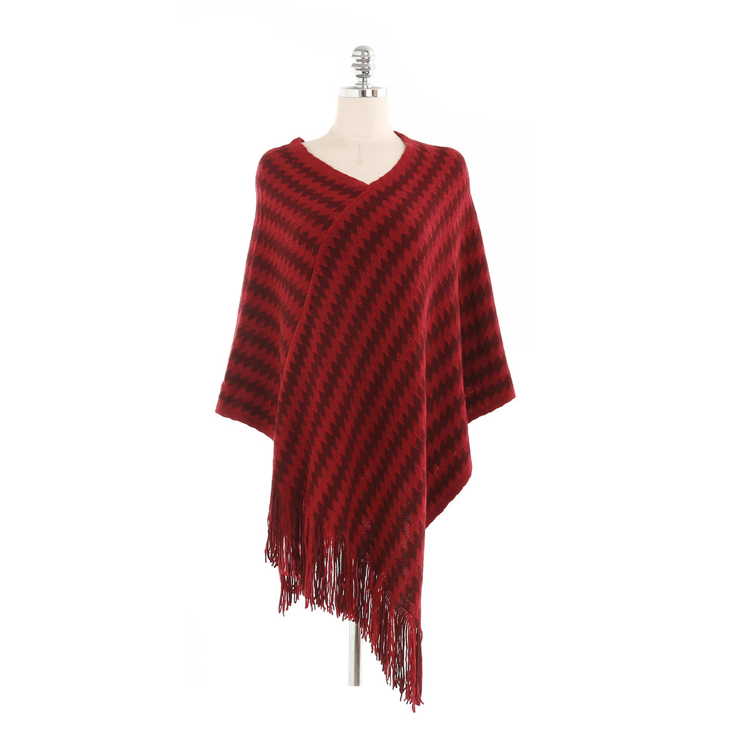 Damen Kaschmir‑Touch Ruana‑Poncho mit Zickzack‑Jacquard und Fransensaum Echo Archiv