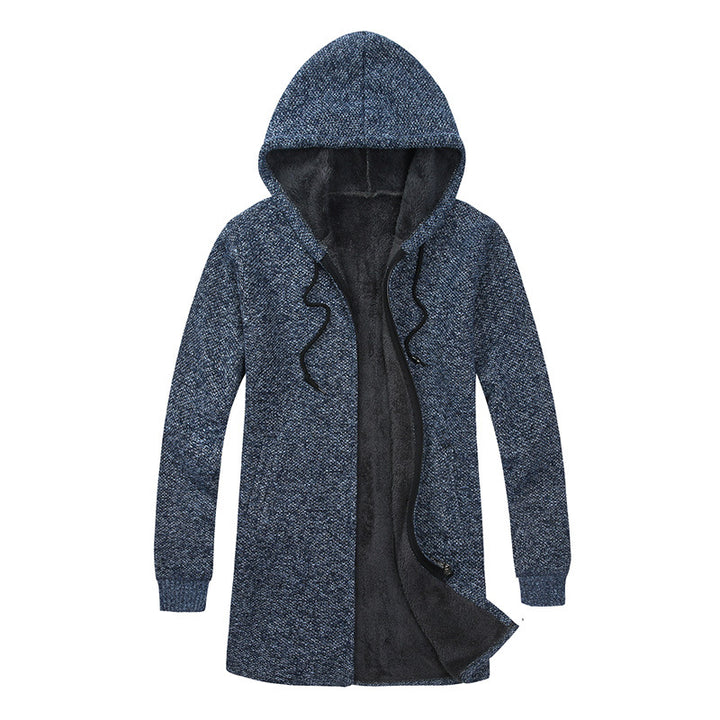 Herren Langer Kapuzen-Strickcardigan mit wärmender Teddyfleece-Innenfütterung, Tunnelzug und Eingrifftaschen Echo Archiv