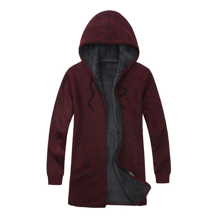 Herren Langer Kapuzen-Strickcardigan mit wärmender Teddyfleece-Innenfütterung, Tunnelzug und Eingrifftaschen Echo Archiv