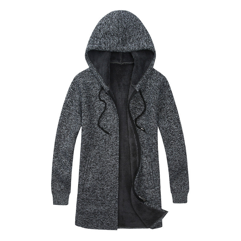 Herren Langer Kapuzen-Strickcardigan mit wärmender Teddyfleece-Innenfütterung, Tunnelzug und Eingrifftaschen Echo Archiv