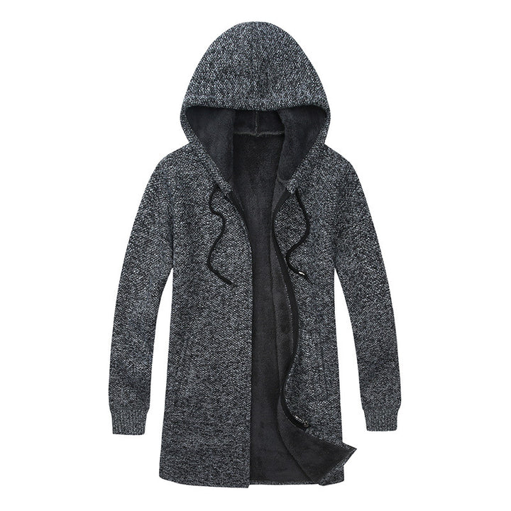 Herren Langer Kapuzen-Strickcardigan mit wärmender Teddyfleece-Innenfütterung, Tunnelzug und Eingrifftaschen Echo Archiv
