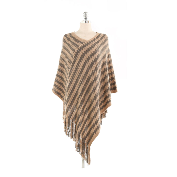 Damen Kaschmir‑Touch Ruana‑Poncho mit Zickzack‑Jacquard und Fransensaum Echo Archiv