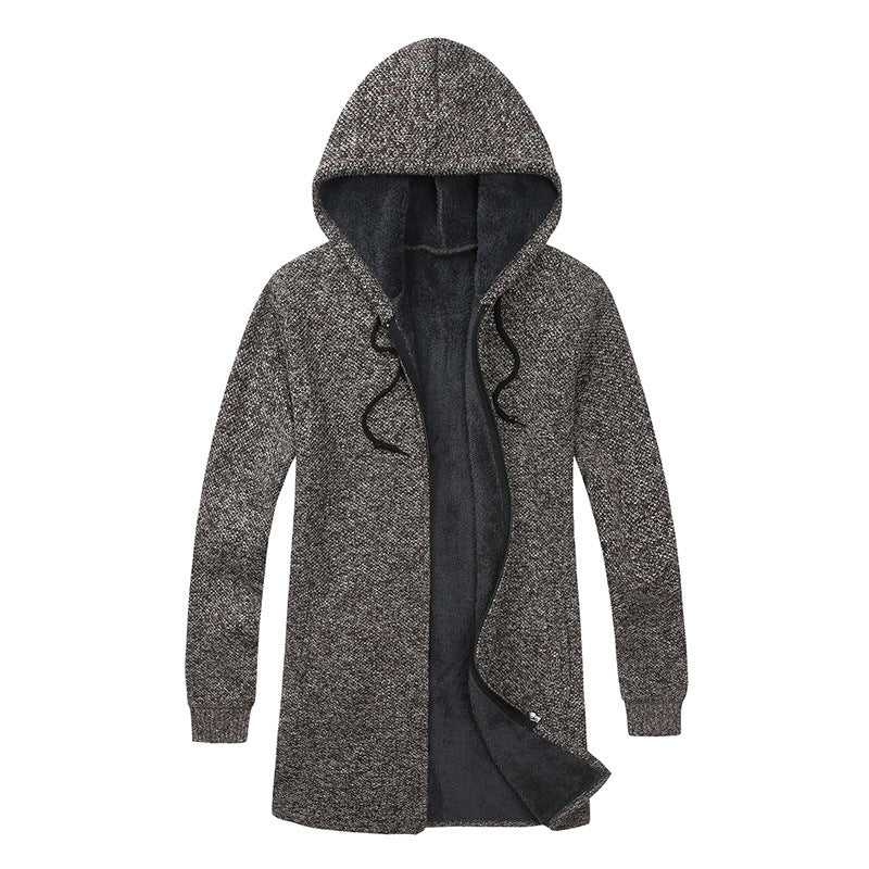 Herren Langer Kapuzen-Strickcardigan mit wärmender Teddyfleece-Innenfütterung, Tunnelzug und Eingrifftaschen Echo Archiv